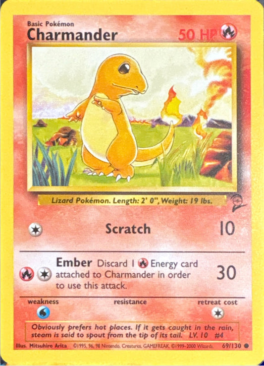 Charmander 69/130 – Base Set 2 (2000) – Raw Pokémon Card (LP-NM Range)