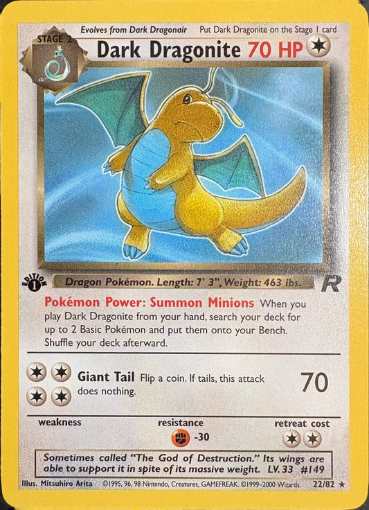 Dark Dragonite 22/82 – 1st Edition Team Rocket (2000) • Rare Non-Holo Pokémon Card (LP)