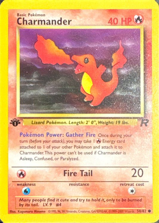 Charmander 50/82 – 1st Edition Team Rocket (2000) – Raw Pokémon Card (LP–NM Range)